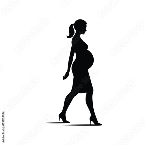 Silhouette of a pregnant woman walking with confidence