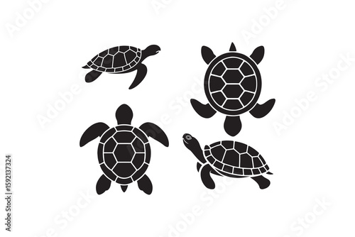 Sea Turtle Silhouette Vector Icon Set