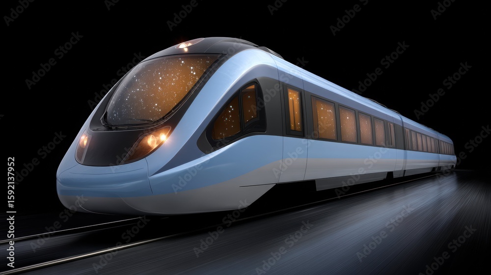 Obraz premium Dynamic Futuristic Train of Flowing Data Streams in a Dark Environment High-Tech Transportation Experience