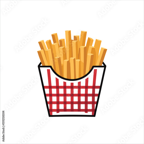 Crispy golden french fries served in a classic red and white checkered paper container