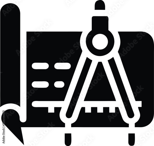 Architectural blueprint icon. drawing compass tool
