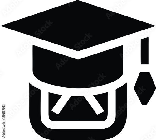 Graduation hat black and white icon