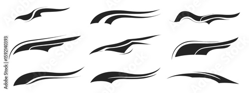 Racing car stripe decal set with sporty vector elements for vehicle wraps, tuning, and sticker designs
