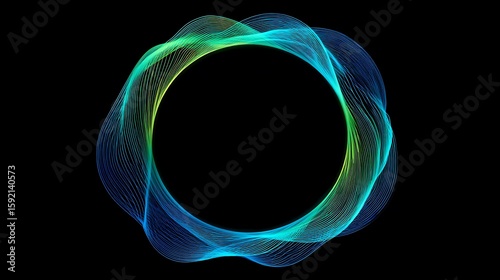 abstract circle round frame by lines wavy flowing blue green gradient isolated on black background vector in concept modern technology science music .