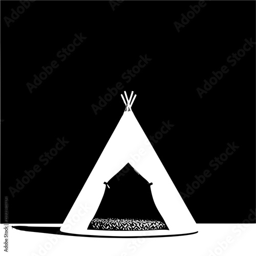 Minimalist teepee tent vector illustration for kids room decor and playroom design in black and white style vector