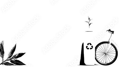Eco friendly lifestyle illustration with recycle bin bicycle and plant for sustainable living 100 vector