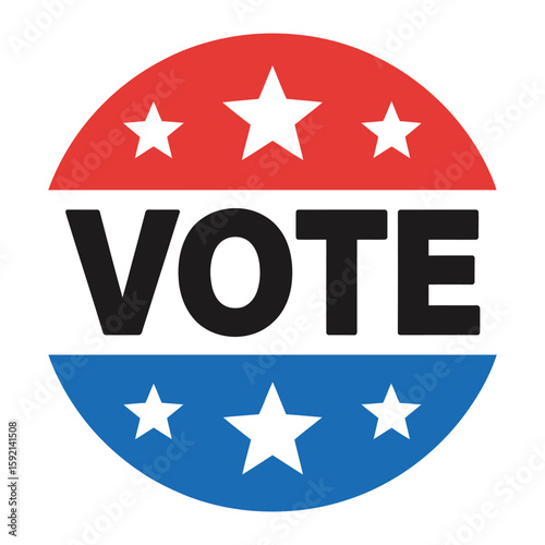 Red white and blue vote button with stars