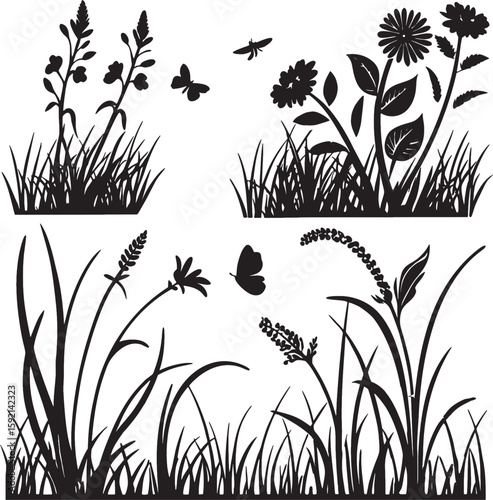  grass set silhouette for various use worldwide vector pictograms
