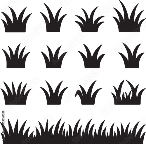  grass set silhouette for various use worldwide vector pictograms