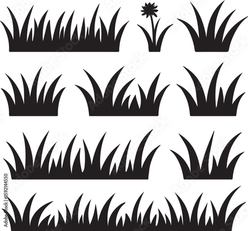  grass set silhouette for various use worldwide vector pictograms