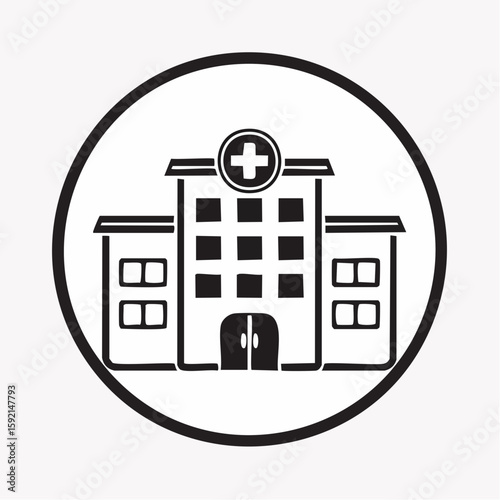 Vector illustration of a hospital building with circles