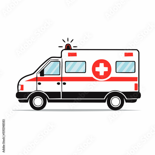 Vector illustration of a red and white ambulance isolated on a white background