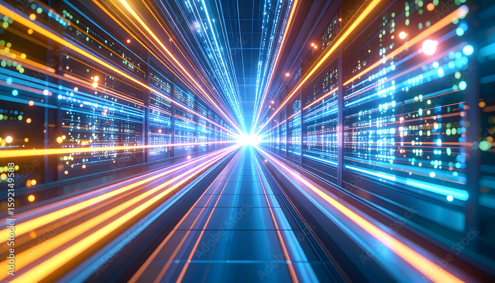 Fototapeta premium Abstract Data Stream in Futuristic Server Room