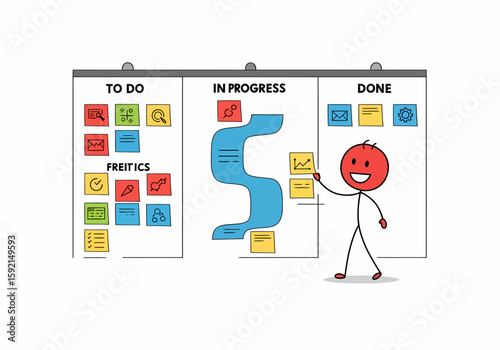 Agile Kanban Board With Stick Figure Managing Tasks And Workflow