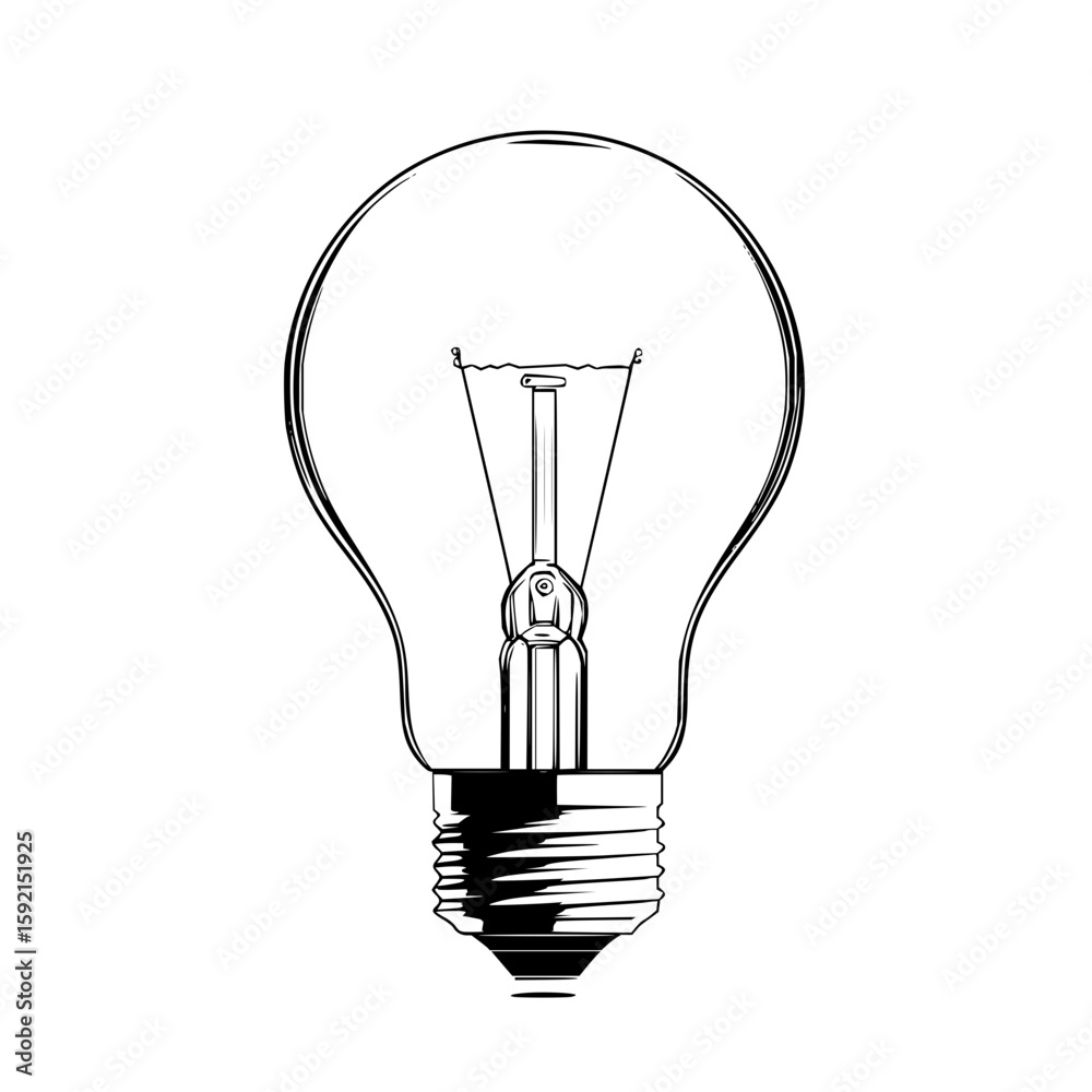 Light bulb drawing vector illustration of electrical lightbulb idea concept in black and white line art vector Light bulb drawing vector illustration of electrical lightbulb idea concept in black and white line art vector