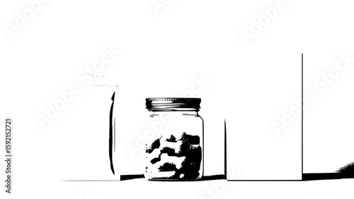 Black and white jar food storage container kitchen pantry organization minimalist home decor still life art vector