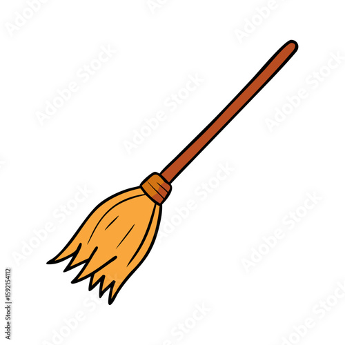 Flying Halloween Broom Flat Design