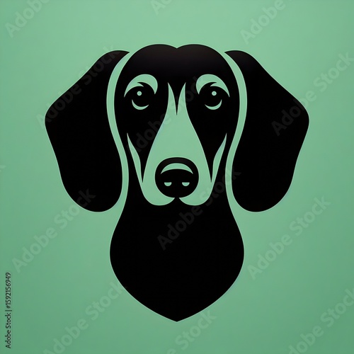 Black dachshund silhouette on green background