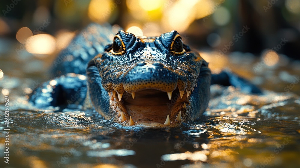 Fototapeta premium Crocodile in water, jaws agape
