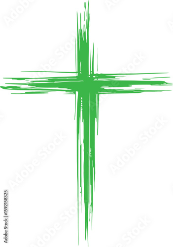 Vibrant green brushstroke christian cross symbol