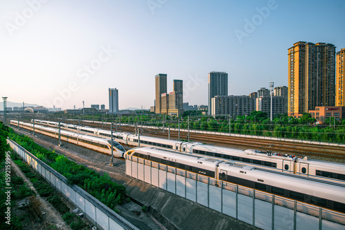 Fototapeta Naklejka Na Ścianę i Meble -  High-speed train near the city