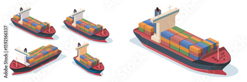 Cargo ships transporting containers across the ocean during daytime, illustrating global maritime trade and logistics
