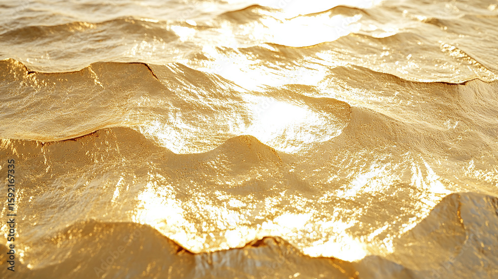 Obraz premium Golden sand dunes under the bright sun, shimmering with a metallic shine.