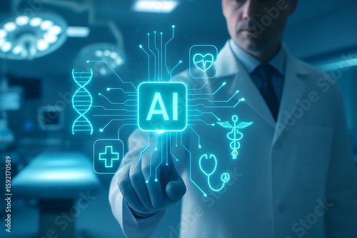 Wallpaper Mural futuristic doctor using ai technology for medical healthcare solutions, virtual diagnosis in surgery room, digital healthcare interface Torontodigital.ca