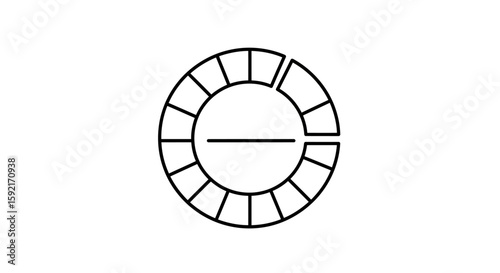 A black line art circle divided into segments with a line in center
