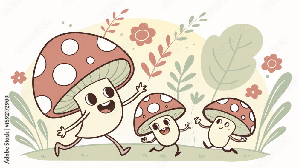 Fototapeta premium cute Cartoon vector of dancing mushroom