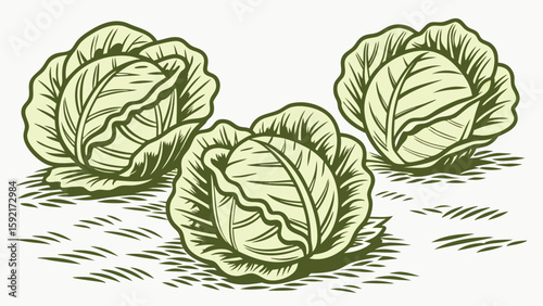 cabbage heads in green sha