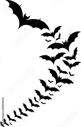 Black bats flying in a swirling pattern silhouette vector