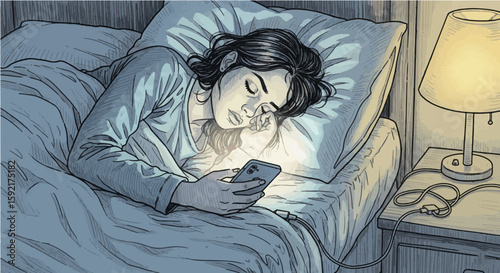 Sleep Procrastination – Illustration of Smartphone Addiction Before Bedtime
