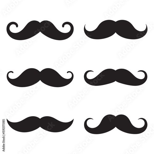 Black curled mustaches on white background facial hair graphic