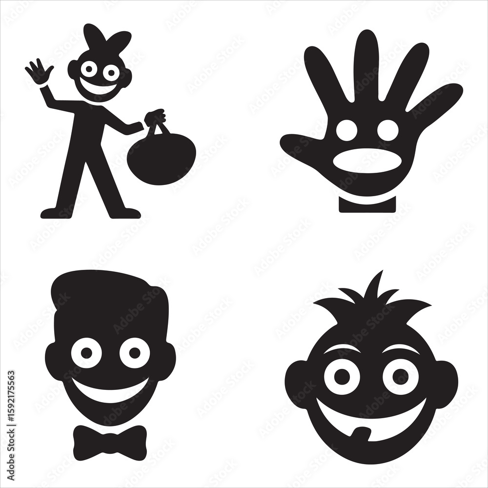 Fototapeta premium Funny Silhouette Vector of April Fool with Comic Faces and Hand