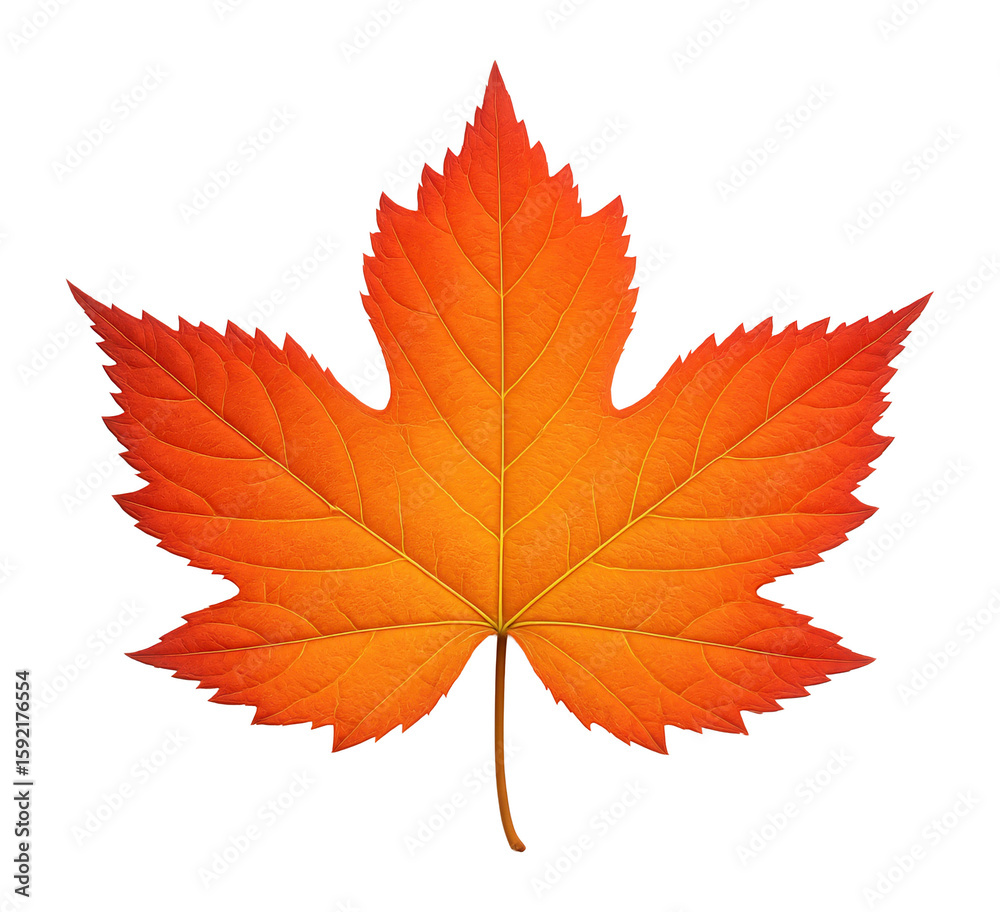 Fototapeta premium Tri-lobed maple leaf with a serrated edge and reddish-orange gradient