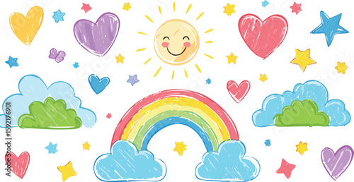 Line marker hand color brush icon set. Arrow stroke sketch pencil underline drawn element colorful shape for text design. Hand drawn heart crown star symbol with playful doodle.arrow, colourful,