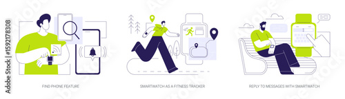 Smartwatch features isolated cartoon vector illustrations se