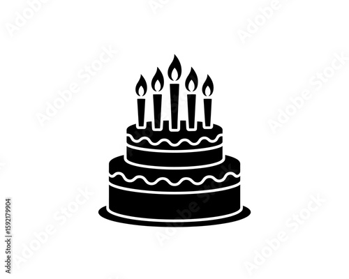 Delicious Two-Tiered Birthday Cake with Lit Candles A Festive Celebration Icon