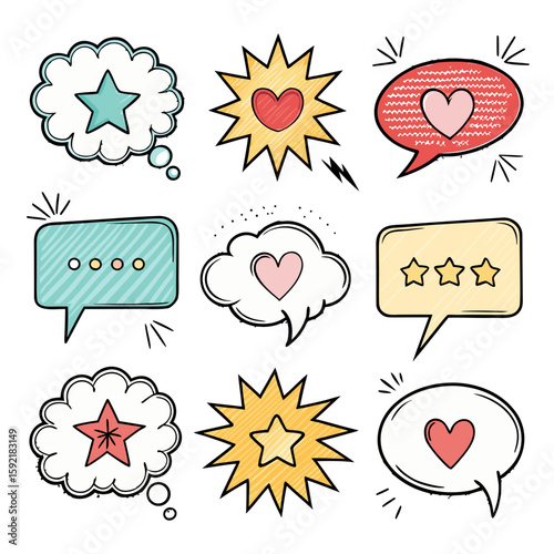 Speech Bubble Icon Set | Hand-Drawn Comic Style Chat Bubbles Vector Collection
