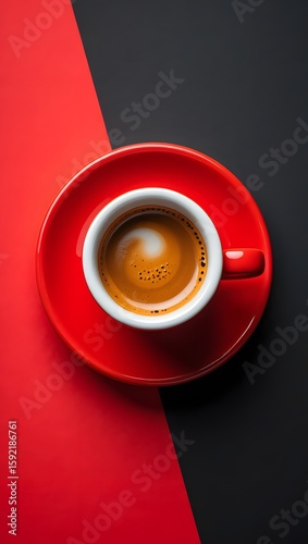 Espresso coffee cup on red saucer with black background for coffee lovers drink art