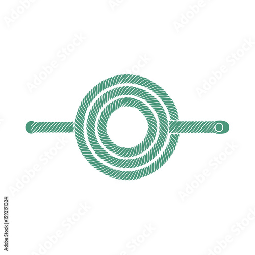 Stylized Teal Rope Coil Icon, Nautical Marine Line Graphic, Rope Knot Design Element for Maritime Themes, Knotwork Detail