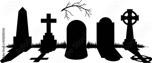 Cemetery monuments and bare tree branch collection tombstone gravestone
