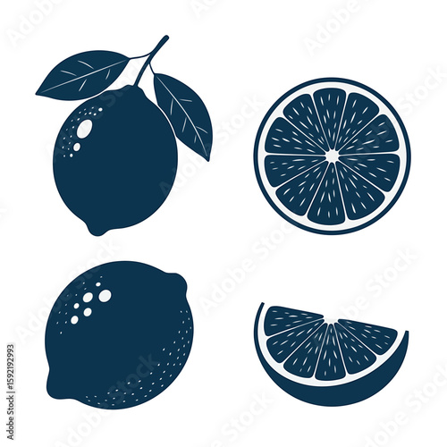 Citrus Delight A Minimalist Illustration Set of Four Fresh Lemons ,  fresh fruit, and tangy flavors in a clean vector graphic style.