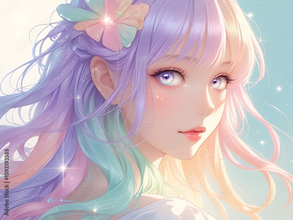 Fototapeta premium Pastel Hair Anime Girl Portrait.