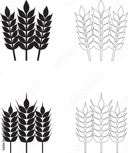World Food Day Vector Icons of Three Wheat Stalks Grouped Together in Solid and Outline Styles