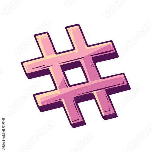 Hashmark Pink Cartoon Illustration Symbol Graphic Element Social Media Marketing Tool Trending Sign