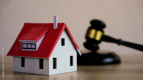 Obraz na plátně Mini house on judge’s gavel, legal book beside it
“Real-estate law and property auction concept – miniature house on judge’s gavel symbolizing home ownership and legal judgement