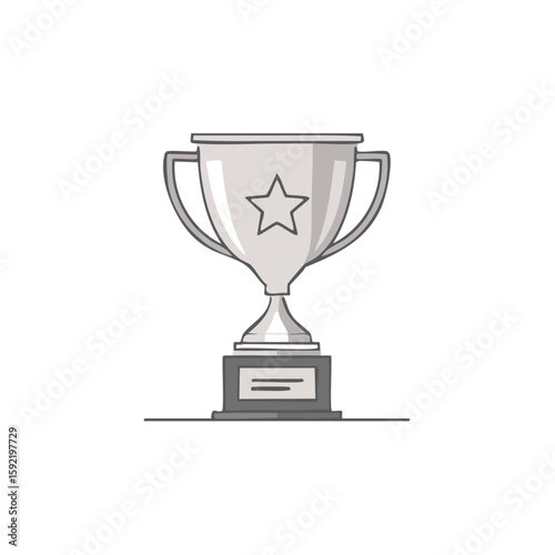 Isolated illustration of a silver trophy cup with star icon, champion award for winner prize, competition symbol
