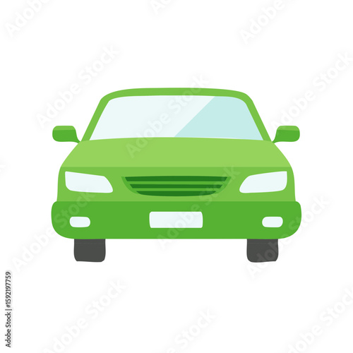 Green Compact Car Front View Illustration in Cartoon Style
